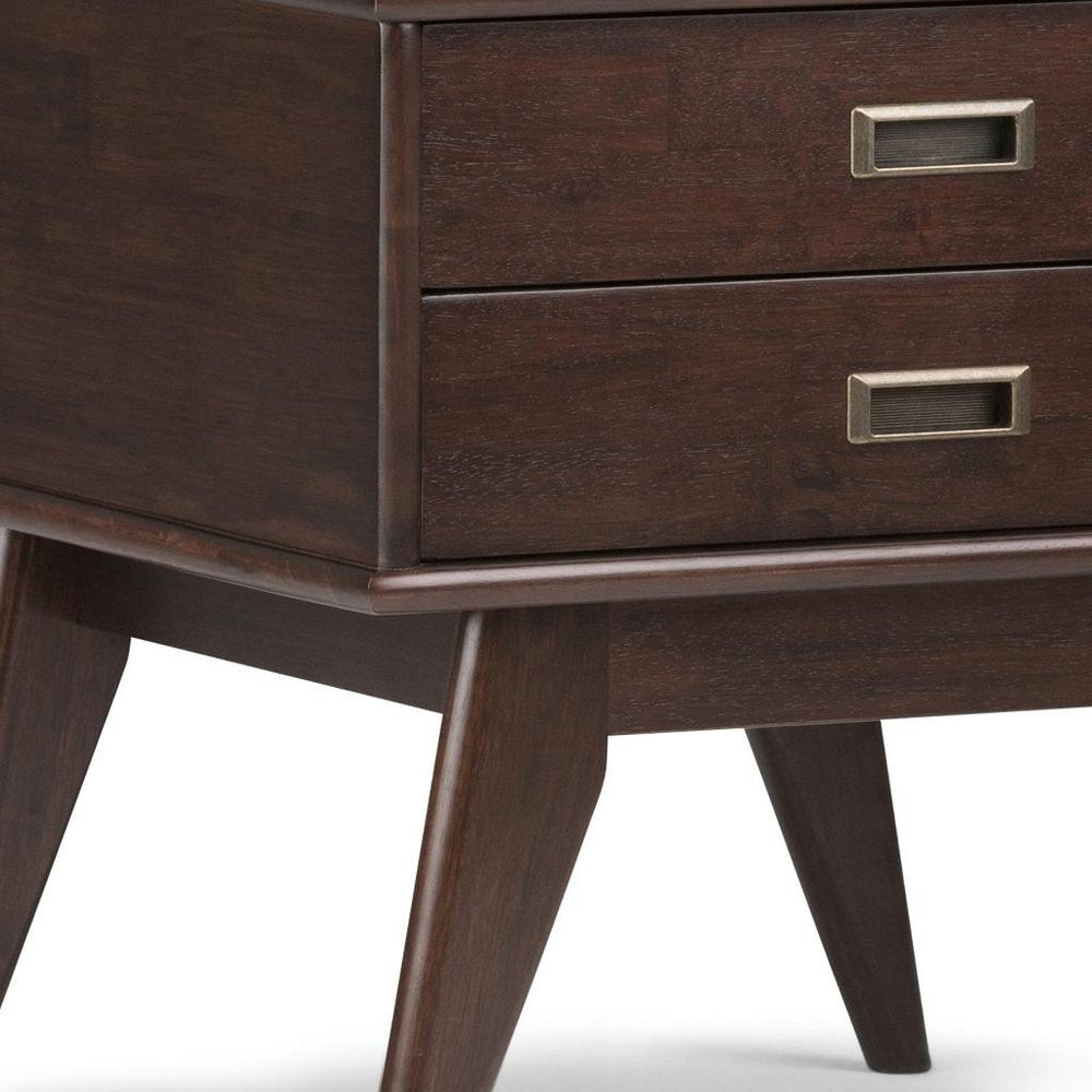 22" Brown Wood End Table With Two Drawers HomeRoots