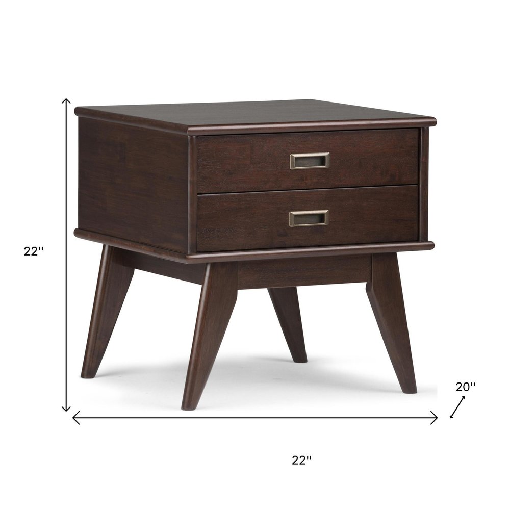 22" Brown Wood End Table With Two Drawers HomeRoots