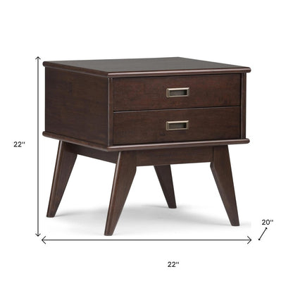 22" Brown Wood End Table With Two Drawers HomeRoots