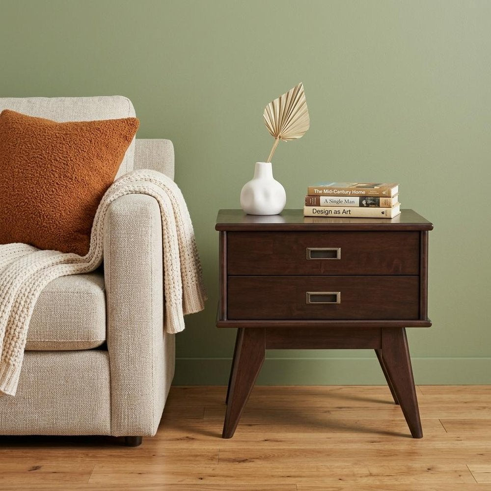 22" Brown Wood End Table With Two Drawers HomeRoots