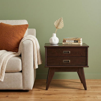22" Brown Wood End Table With Two Drawers HomeRoots