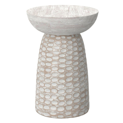 18" Natural and White Distressed Solid Wood Round Pedestal End Table HomeRoots