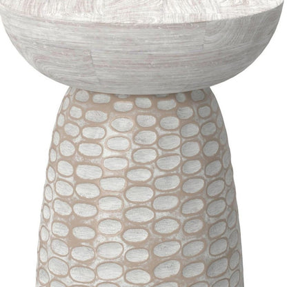 18" Natural and White Distressed Solid Wood Round Pedestal End Table HomeRoots