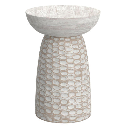 18" Natural and White Distressed Solid Wood Round Pedestal End Table HomeRoots