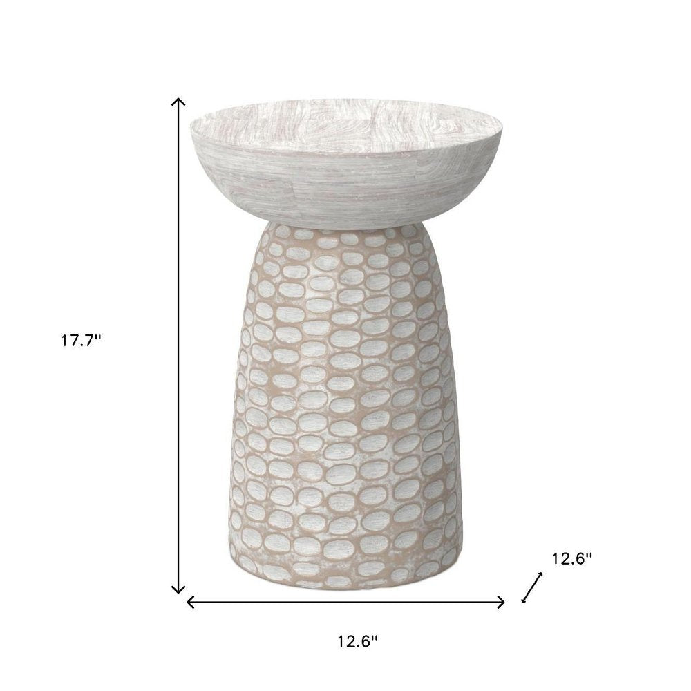 18" Natural and White Distressed Solid Wood Round Pedestal End Table HomeRoots