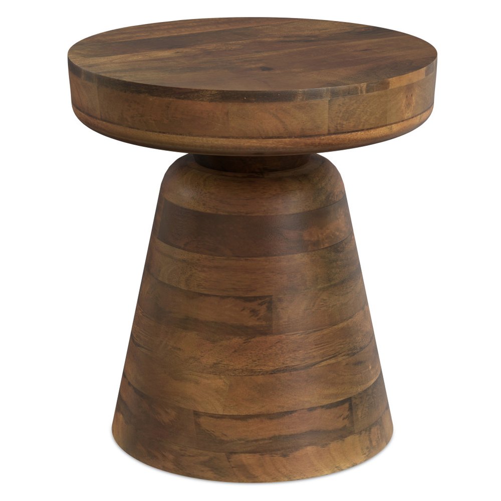 18" Brown Solid Wood Round Pedestal End Table HomeRoots