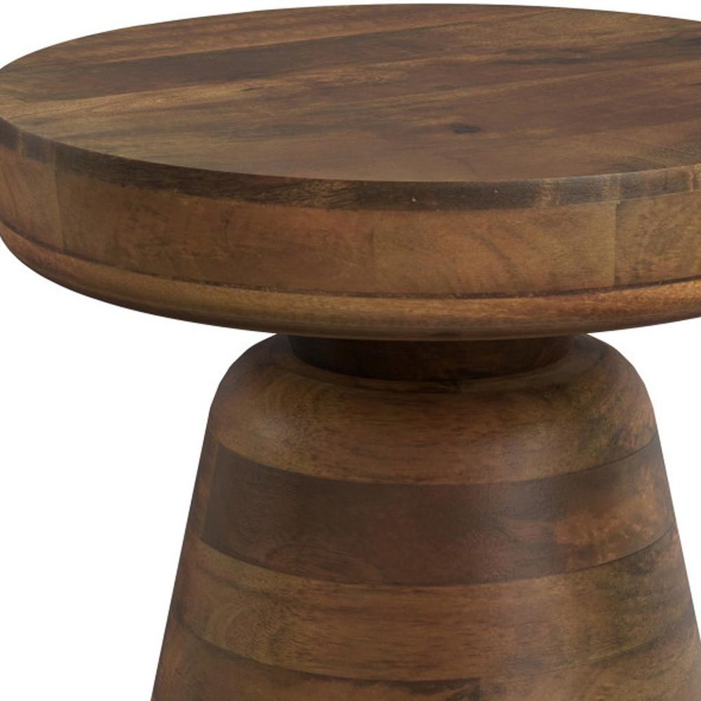 18" Brown Solid Wood Round Pedestal End Table HomeRoots