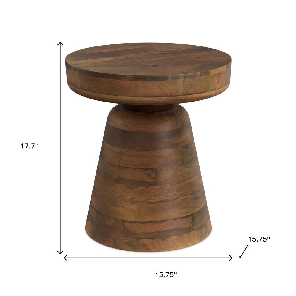 18" Brown Solid Wood Round Pedestal End Table HomeRoots