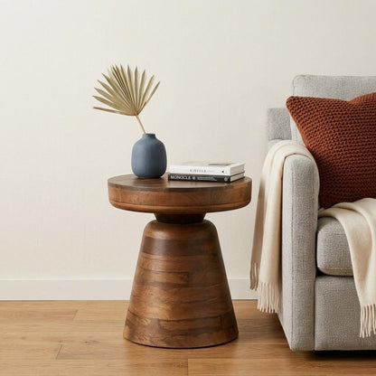 18" Brown Solid Wood Round Pedestal End Table HomeRoots