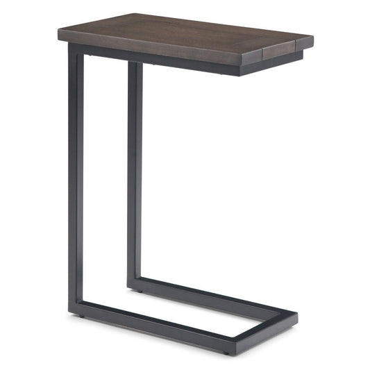24" Dark Brown And Black Solid Wood And Iron End Table