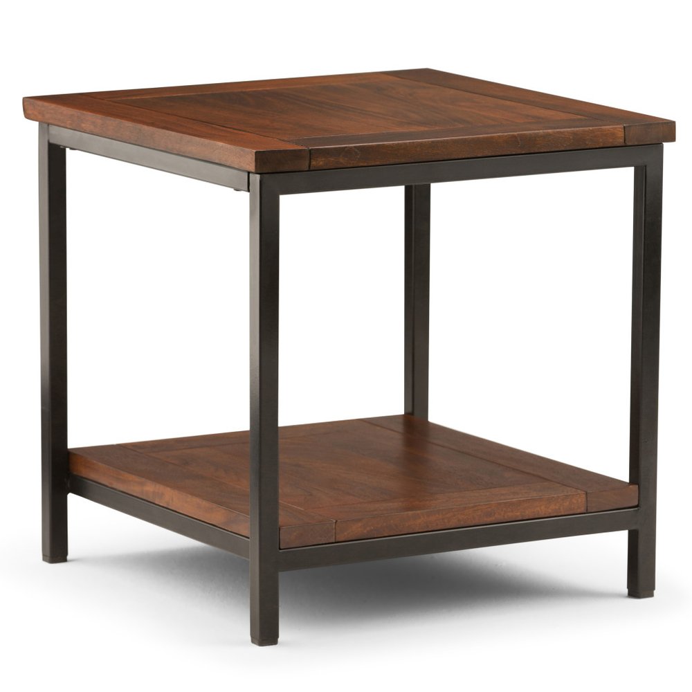 22" Brown Solid Wood and Iron Square End Table With Shelf HomeRoots