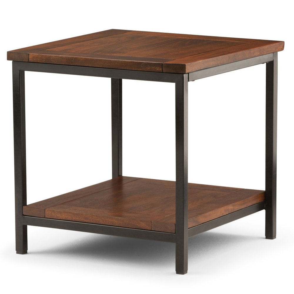 22" Brown Solid Wood and Iron Square End Table With Shelf HomeRoots