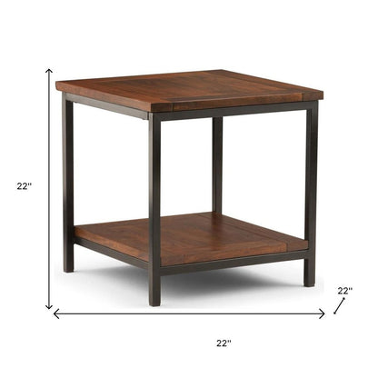 22" Brown Solid Wood and Iron Square End Table With Shelf HomeRoots