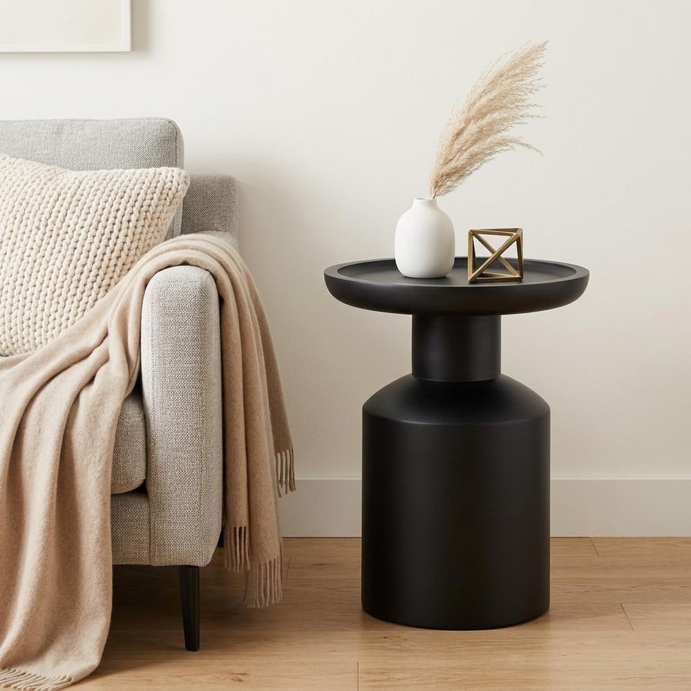 18" Black Solid Wood Round Pedestal End Table HomeRoots