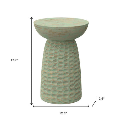 18" Green and Natural Distressed Solid Wood Round Pedestal End Table HomeRoots