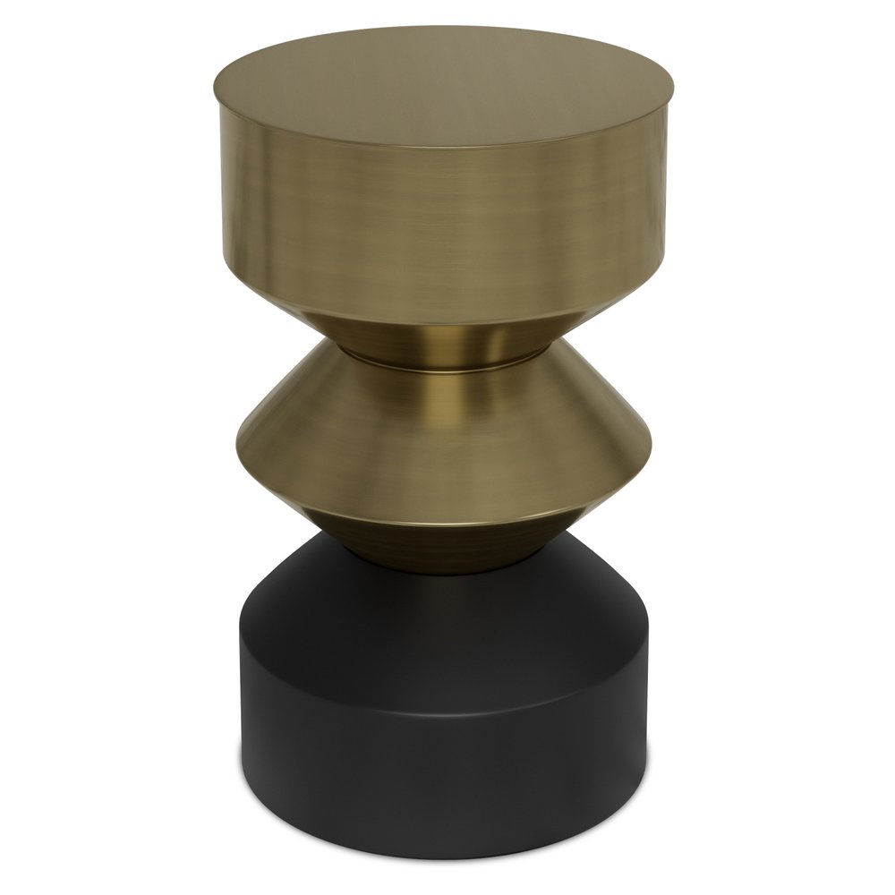 20" Brass and Black Iron Round Pedestal End Table HomeRoots