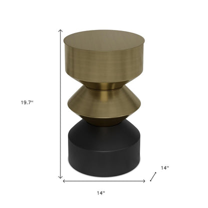 20" Brass and Black Iron Round Pedestal End Table HomeRoots