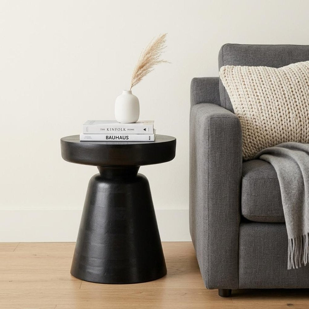 18" Black Solid Wood Round Pedestal End Table HomeRoots