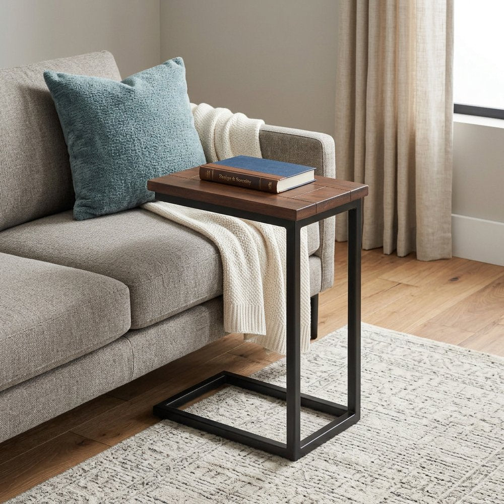24" Brown Solid Wood and Iron End Table HomeRoots