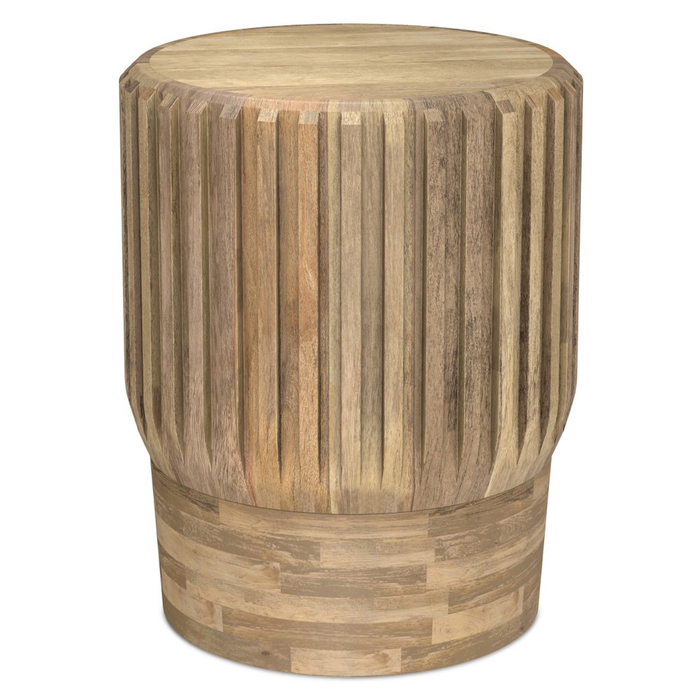 20" Natural Solid Wood Round Drum End Table — view 2