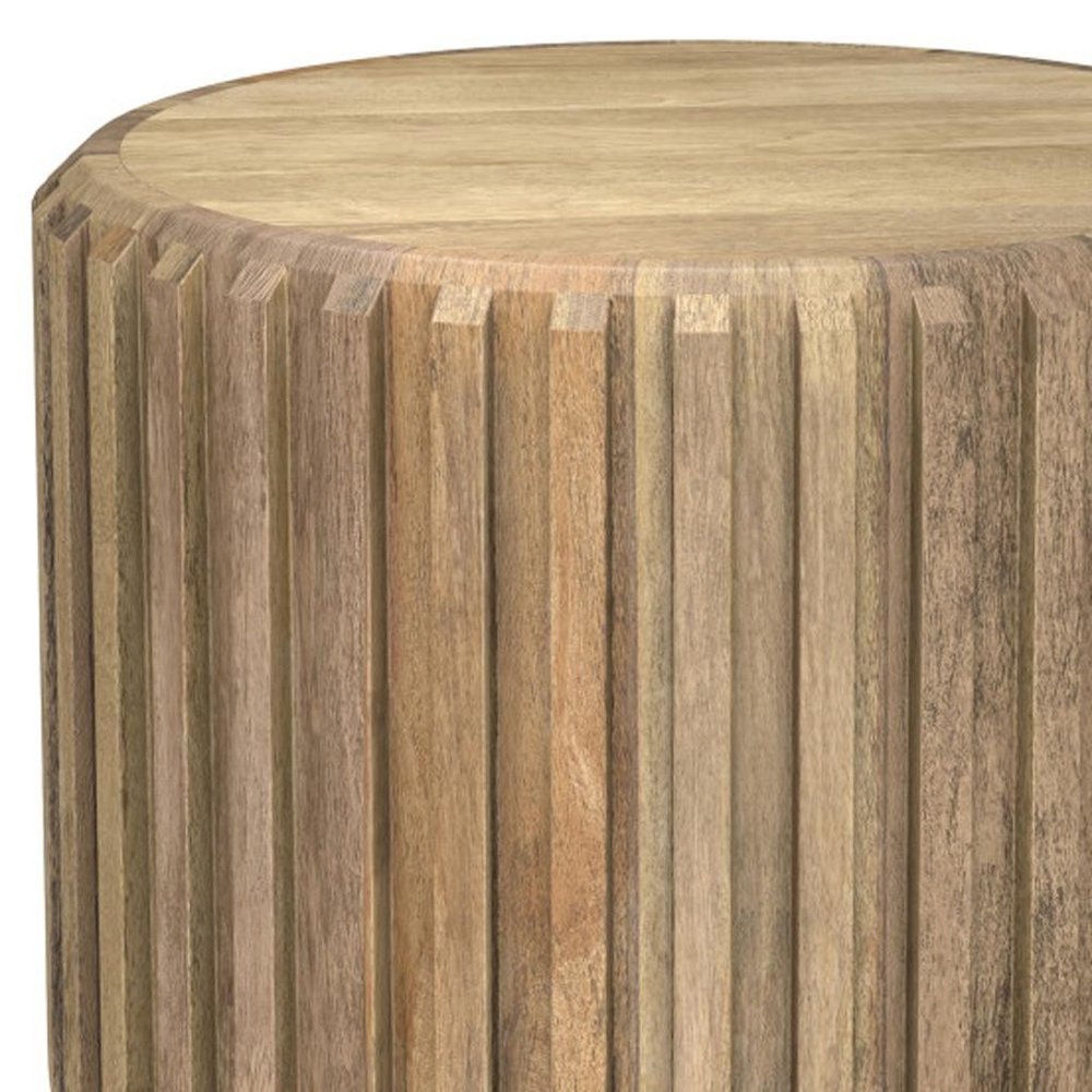 20" Natural Solid Wood Round Drum End Table — view 3