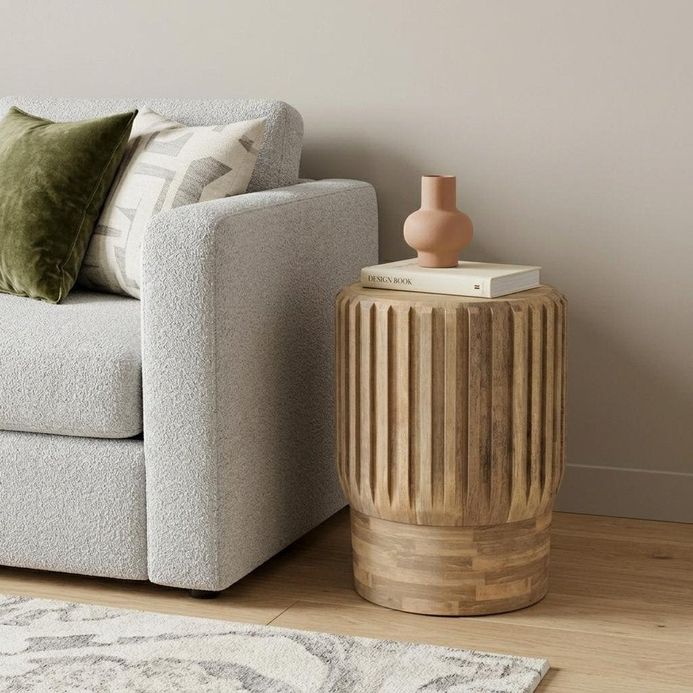 20" Natural Solid Wood Round Drum End Table HomeRoots