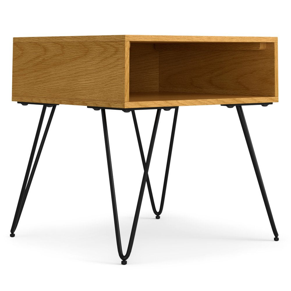 23" Oak Wood and Iron Square End Table With Shelf — view 1