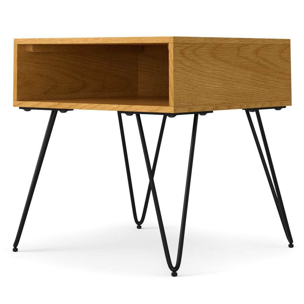 23" Oak Wood and Iron Square End Table With Shelf — view 3