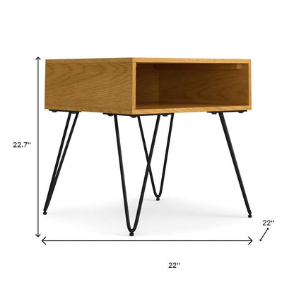 23" Oak Wood and Iron Square End Table With Shelf HomeRoots
