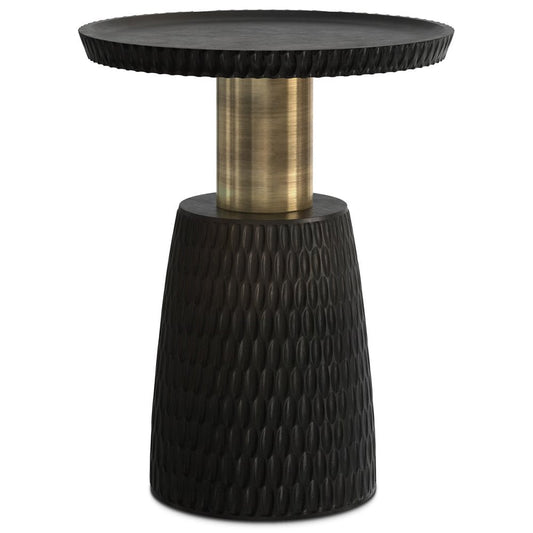 20" Black and Gold Distressed Solid Wood Round Pedestal End Table