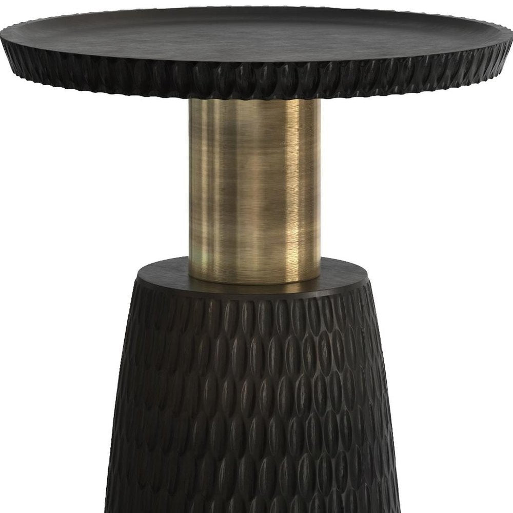 20" Black and Gold Distressed Solid Wood Round Pedestal End Table — view 2