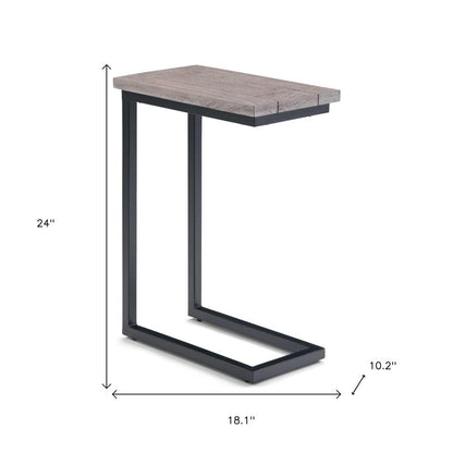24" Walnut And Black Solid Wood And Iron End Table