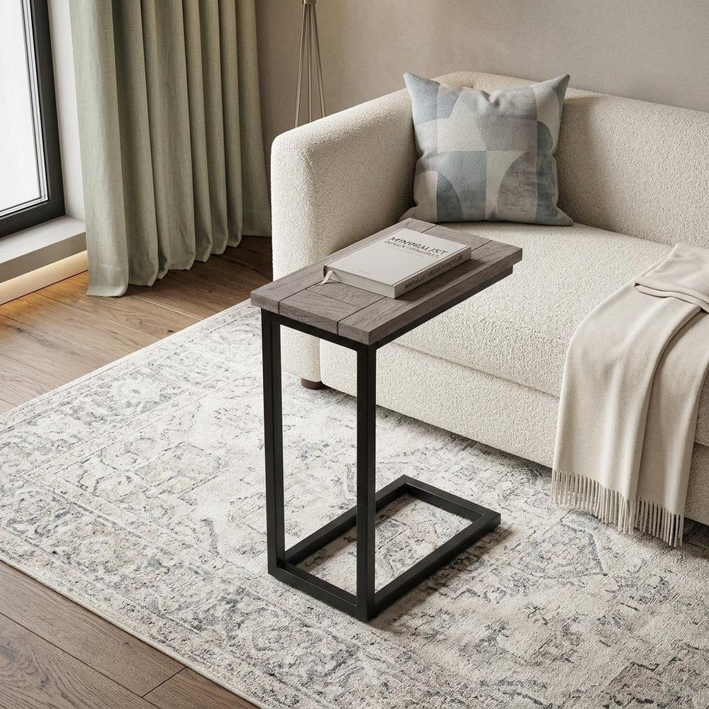 24" Walnut and Black Solid Wood and Iron End Table — view 14