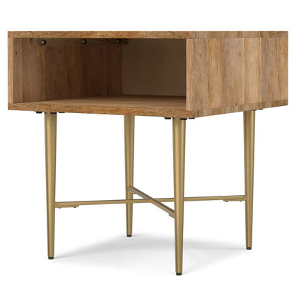 22" Natural and Gold Solid Wood and Iron Square End Table With Shelf HomeRoots