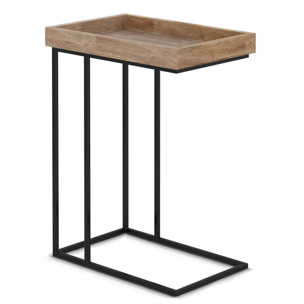 24" Natural Distressed Solid Wood and Steel End Table HomeRoots