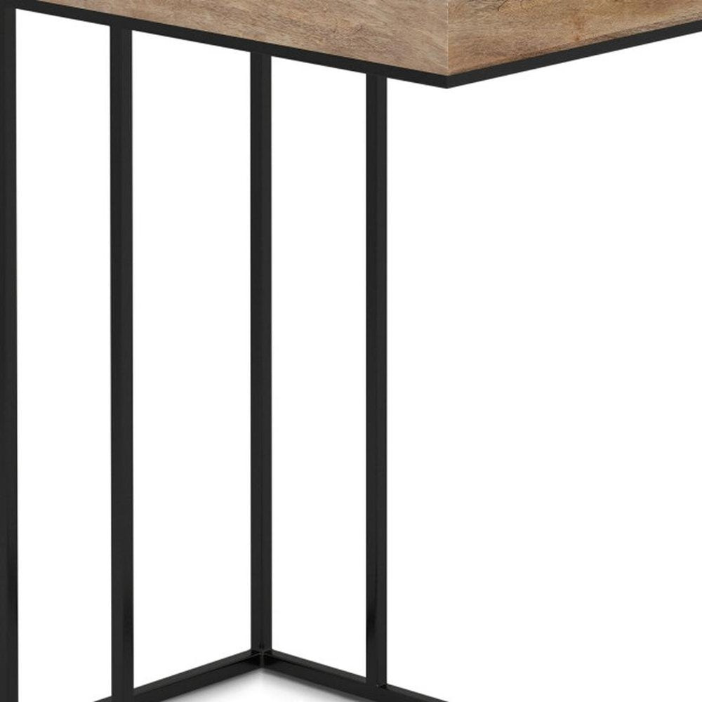 24" Natural Distressed Solid Wood and Steel End Table — view 3
