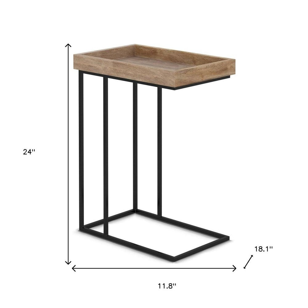 24" Natural Distressed Solid Wood and Steel End Table — view 4