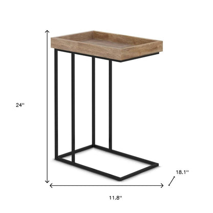 24" Natural Distressed Solid Wood and Steel End Table HomeRoots