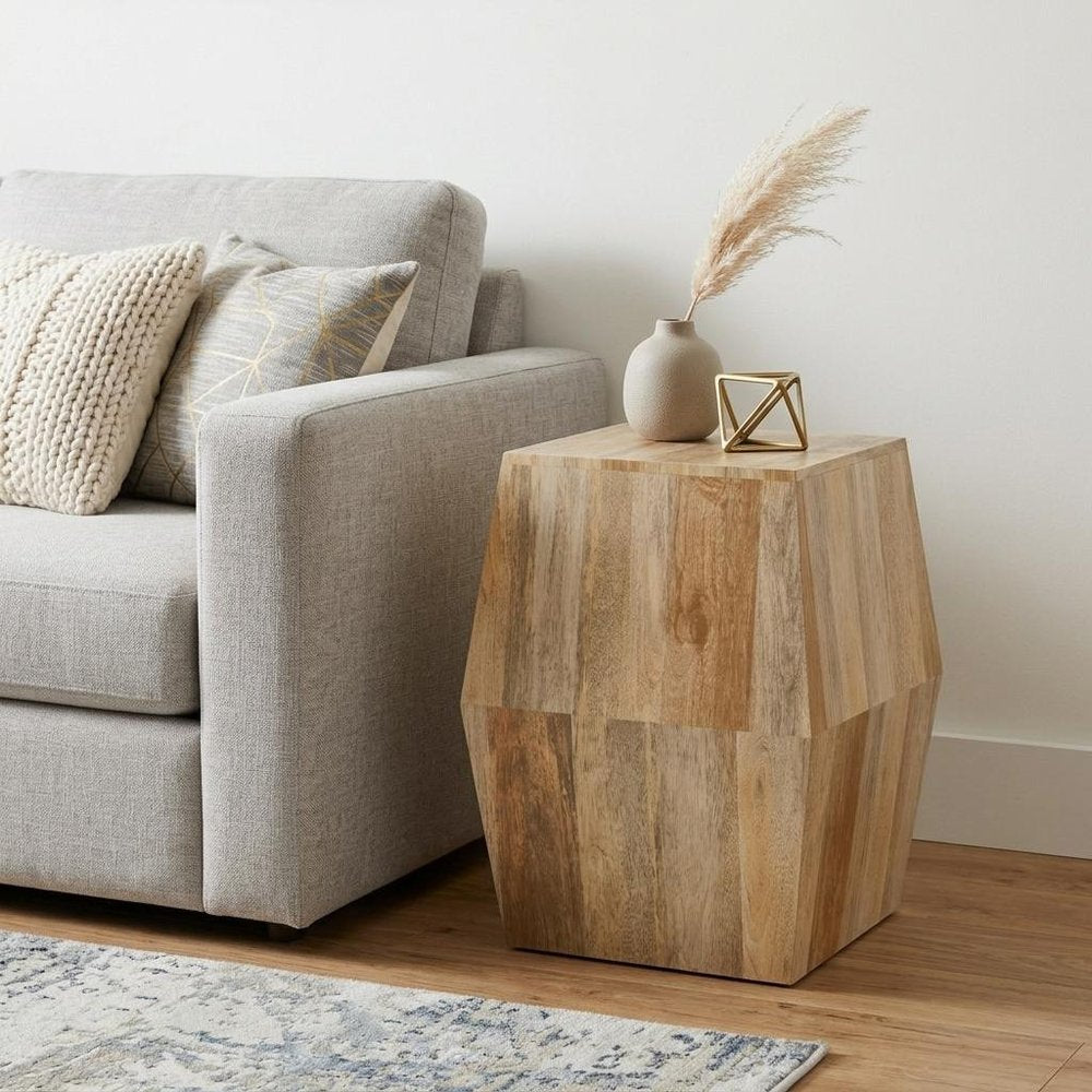 22" Natural Solid Wood Square Block End Table — view 2