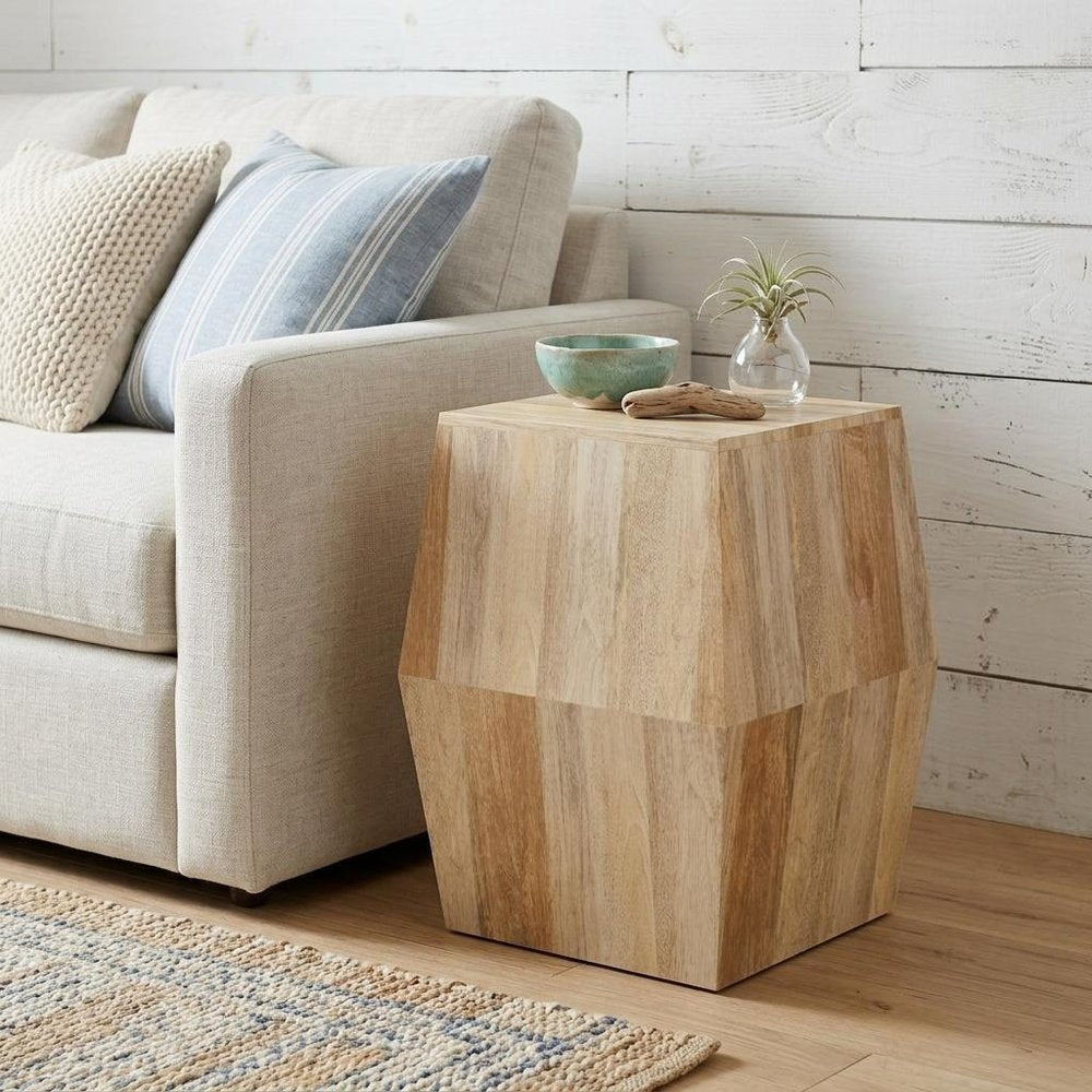 22" Natural Solid Wood Square Block End Table HomeRoots