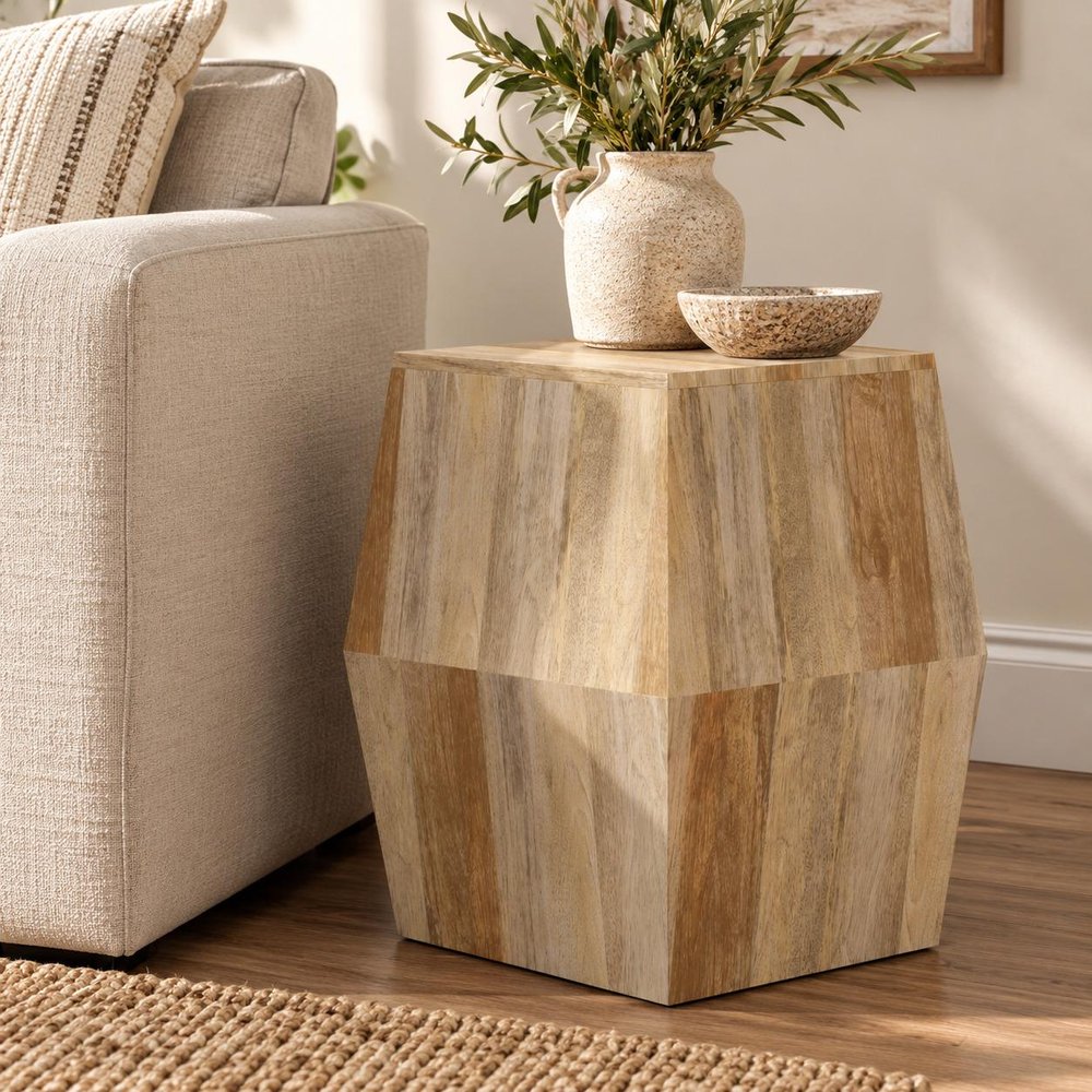 22" Natural Solid Wood Square Block End Table — view 7