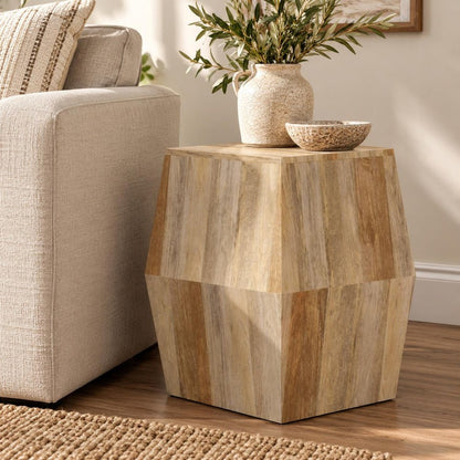 22" Natural Solid Wood Square Block End Table