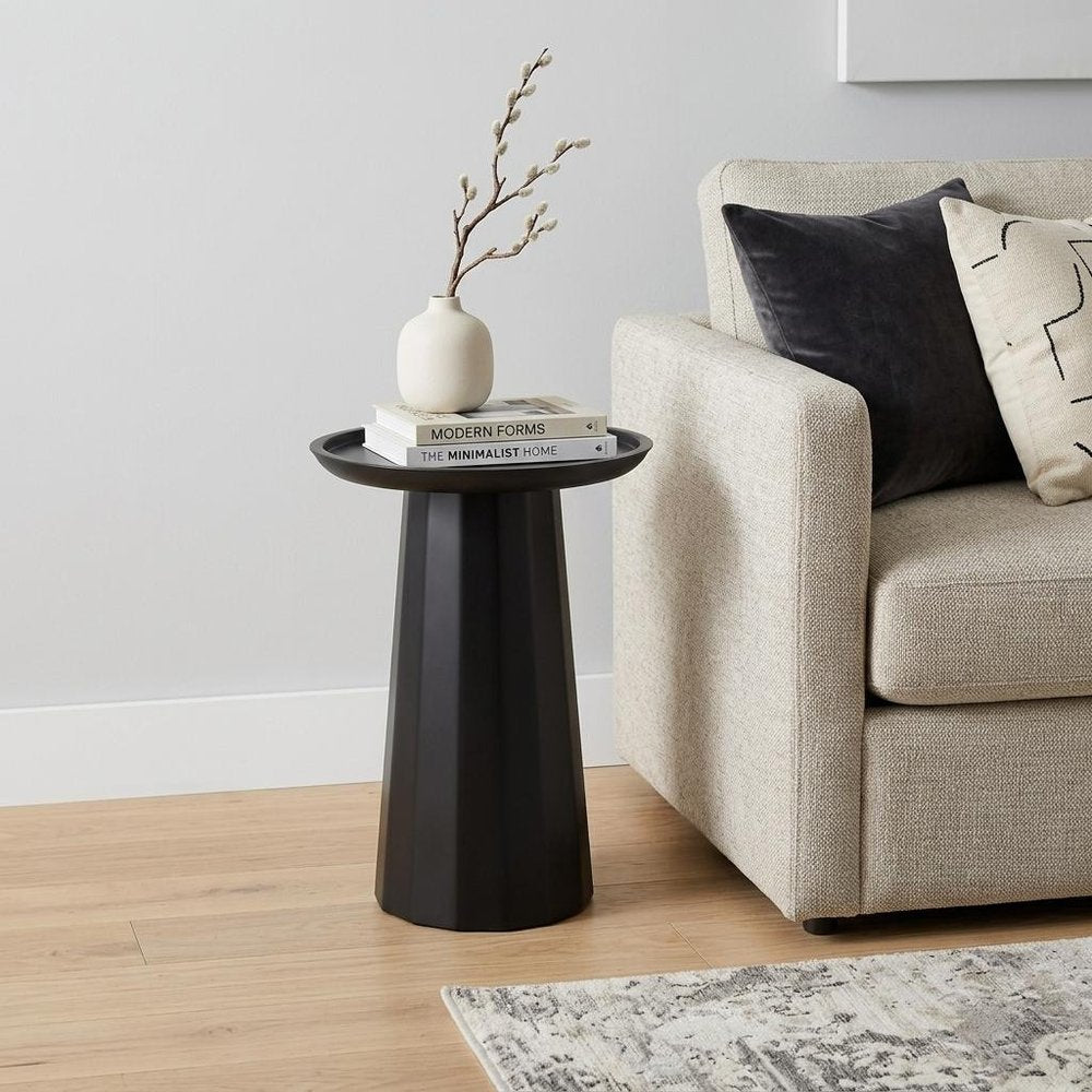 19" Black Solid Wood Round Pedestal End Table HomeRoots