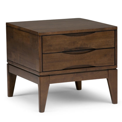 20" Walnut Solid Wood Square End Table With Two Drawers HomeRoots