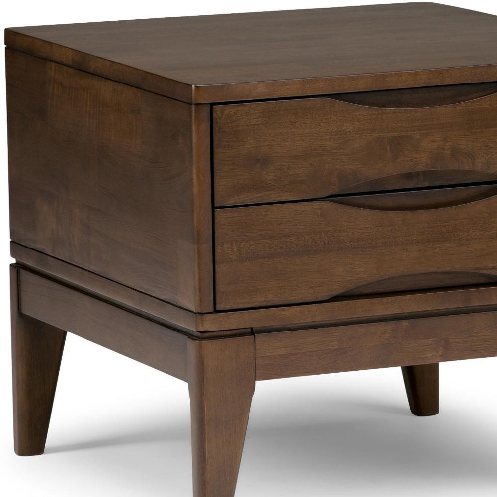20" Walnut Solid Wood Square End Table With Two Drawers HomeRoots