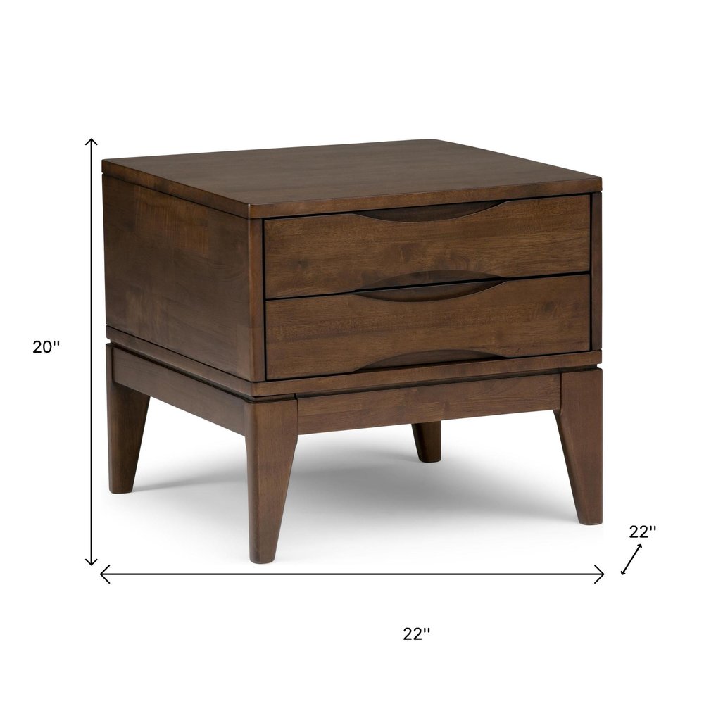 20" Walnut Solid Wood Square End Table With Two Drawers — view 4