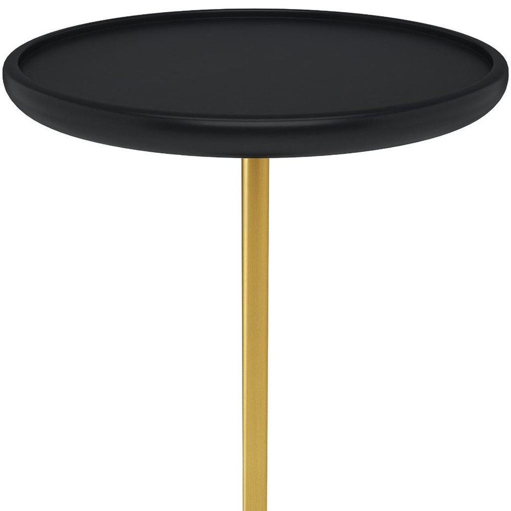 23" Black Gold and White Solid Wood Iron and Marble Round Pedestal End Table HomeRoots