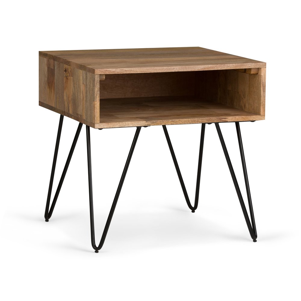 23" Natural Solid Wood and Iron Square End Table With Shelf HomeRoots