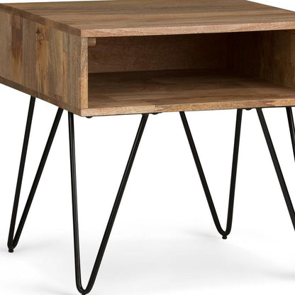 23" Natural Solid Wood and Iron Square End Table With Shelf HomeRoots