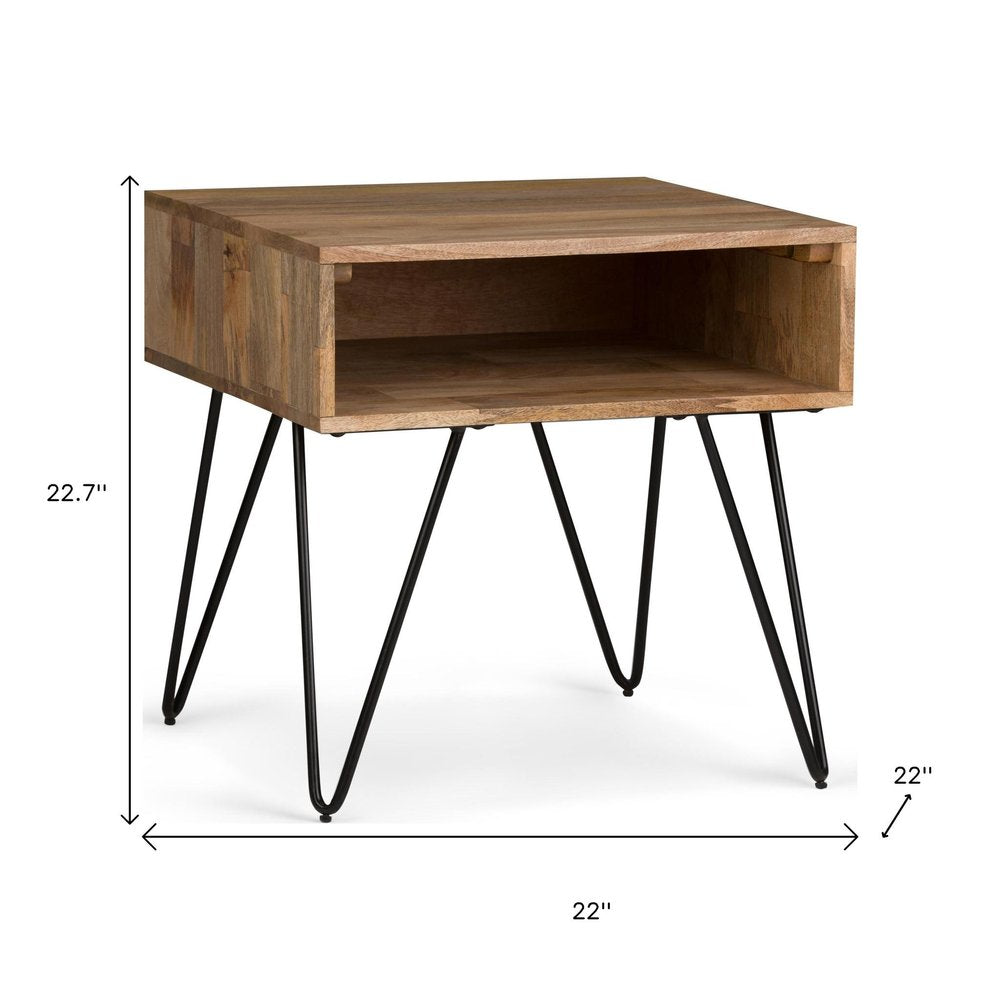 23" Natural Solid Wood and Iron Square End Table With Shelf HomeRoots